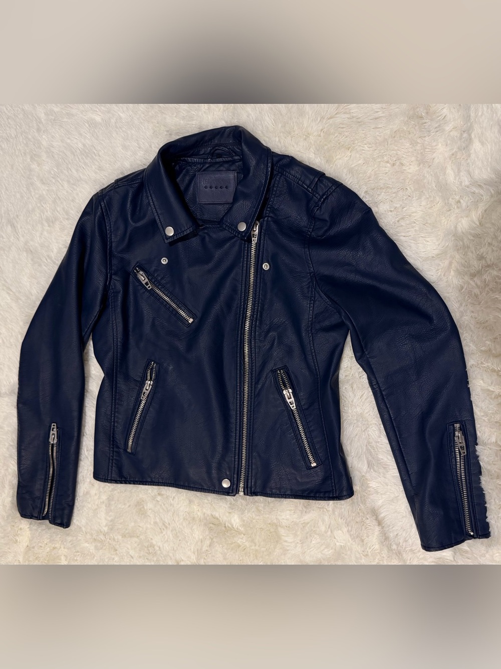 BLANKNYC Anthropologie Navy Blue Leather Moto Jacket